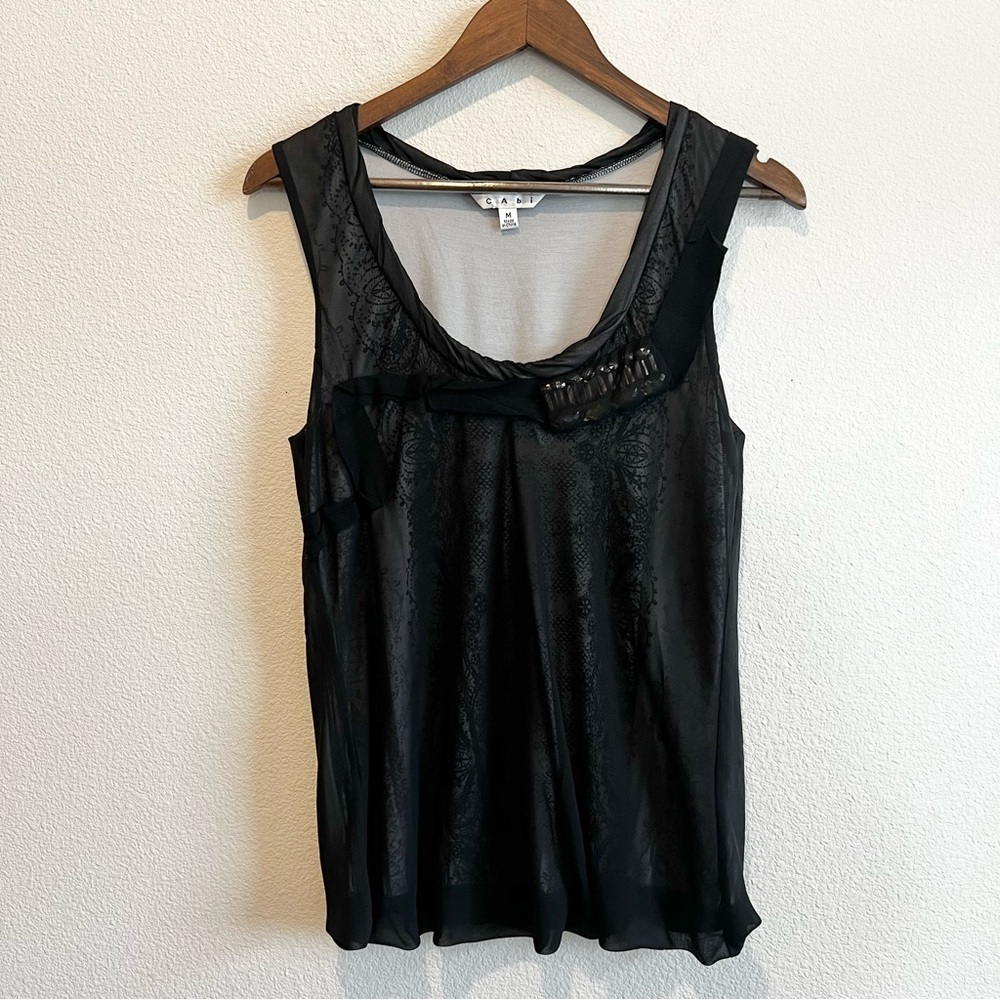 CAbi Style 155 Black Jewel Bubble Size M Tank Top Sheer Overlay Romantic Print